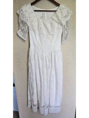 Jessica McClintock Gunne Sax White Lace Prairie Dress Wedding Size 3/4 Small